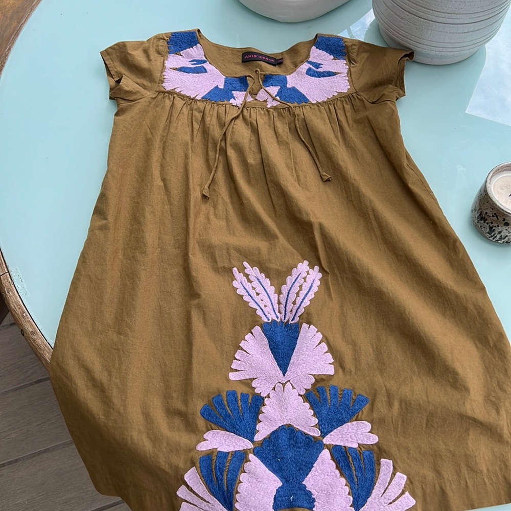 Antik Batik olive embroidered cotton dress cover up 10 y